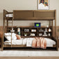 Twin XL Over Queen Bunk Bed with Storage Cabinets and USB Ports, with Safety Ladder and Full-Length Guardrai