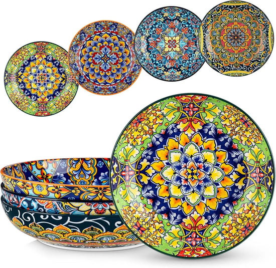 Large 42 oz Ceramic Pasta Bowls Set of 4, Colorful Serving Bowls for Kitchen, Dishwasher & Microwave Safe