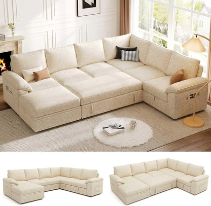 108 Inch Modular Sectional Sofa with Pull Out Bed,