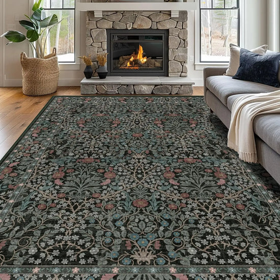8x10 Washable Vintage Floral Rug,