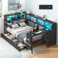 Twin Corner Bed with Desk, Storage & LED Lights - Multi-Functional with Charging Station