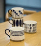 Hand Painted Decorative Large Porcelain Ceramic Mug Set. 4 Decorative Mugs.