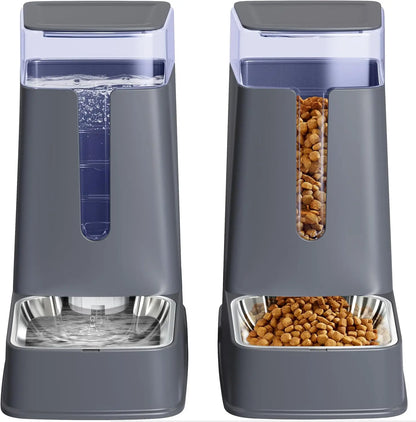 Automatic Pet Feeder and Water Dispenser Set with Stainless Steel Bowls, 1 Gallon Capacity for Cats and Dogs