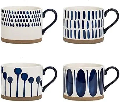 Hand Painted Decorative Large Porcelain Ceramic Mug Set. 4 Decorative Mugs.